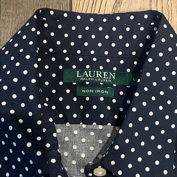Lauren Ralph Lauren Navy Blue/White Dot No Iron Cotton Shirt L - Picture 3 of 4